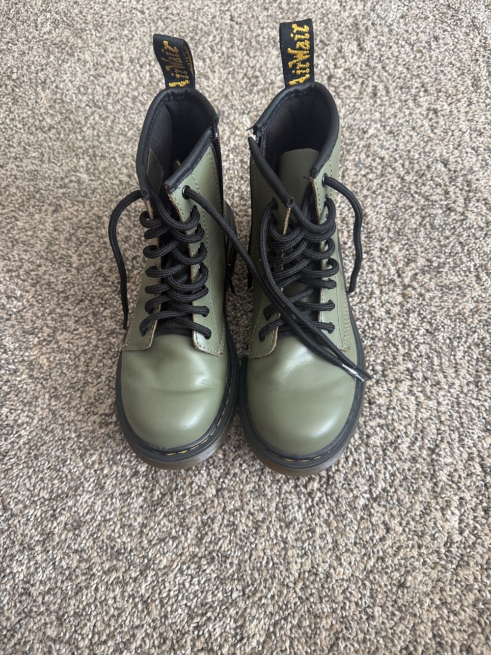 Dr. Martens Kids Olive Green Lace-Up Combat Boots